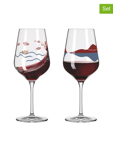 RITZENHOFF 2-delige set: rodewijnglazen "Hart kristal" blauw/bordeaux - 570 ml