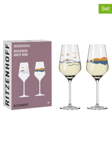 RITZENHOFF Kieliszki (2 szt.) w kolorze niebiesko-żółtym do białego wina - 380 ml