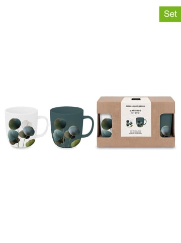 ppd 2-delige set: mokken "Autumn Glow" wit/groen - 350 ml