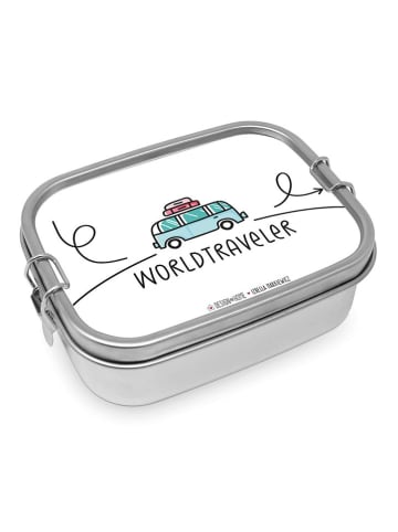 ppd Lunchbox "Worldtraveler" zilverkleurig - (B)16,5 x (H)6 x (D)14 cm