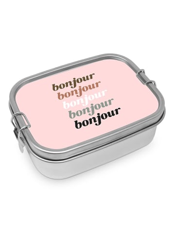 ppd Lunchbox "Bonjour" in Silber/ Rosa - (B)16,5 x (H)6 x (T)14 cm