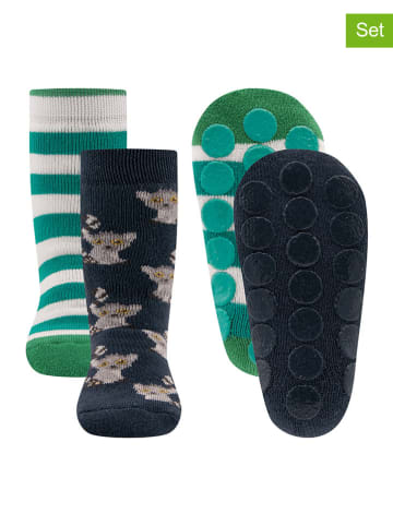 ewers 2er-Set: ABS-Socken "Lemuren" in Grün/ Dunkelblau