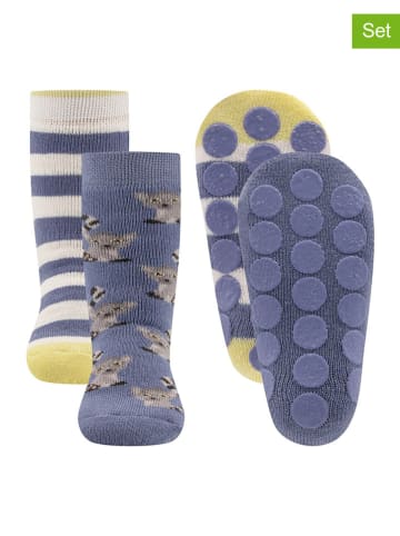 ewers 2er-Set: ABS-Socken "Lemuren" in Blau/ Beige