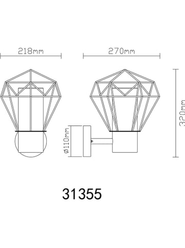 Globo lighting Buitenlamp "Horcace" zwart - (B)22,5 x (H)31 cm