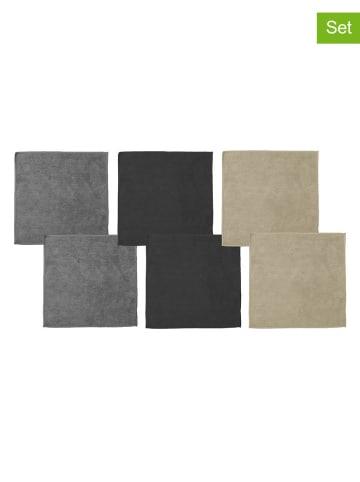 DDDDD 6-delige set: microvezeldoeken grijs/zwart/zandkleurig - (L)30 x (B)30 cm