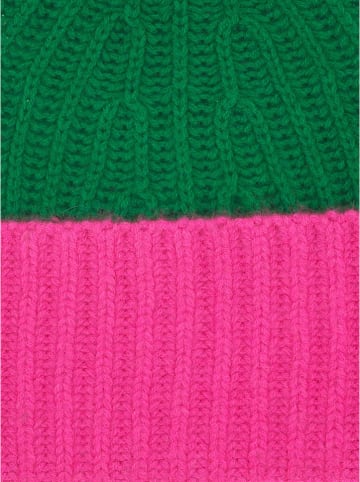 Zwillingsherz Kaschmir-Beanie in Grün/ Pink