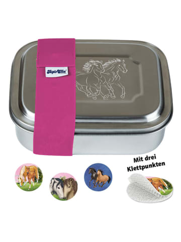Lutz Mauder Lunchbox 'Pferde' in Silber - (L)15,5 x (B)11,5 x (H)6 cm