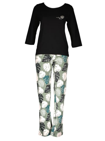 Vivance Pyjama in Schwarz/ Grün