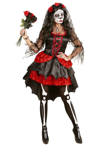 Carnival Party 2-delig kostuum "BRUID DIA DE LOS MUERTOS" zwart/rood