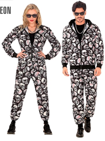 Carnival Party 2-delig kostuum "PARTY FASHION TRAININGSPAK MET DOODSKOPPEN" zwart/meerkleurig