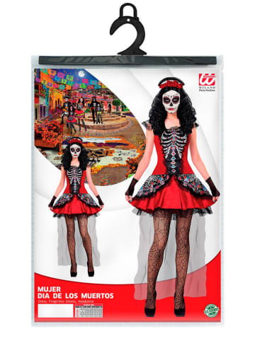 Carnival Party 3-częściowy kostium "MUJER DIA DE LOS MUERTOS" w kolorze czerwonym ze wzorem