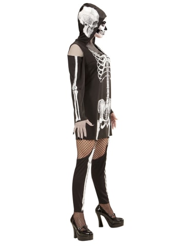 Widmann 2-delig kostuum "SKELETLADY" (jurk met capuchon, jarretels, legging) zwart