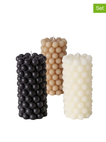 Boltze 3-delige set: stompkaarsen "Pearls" wit/zwart/beige