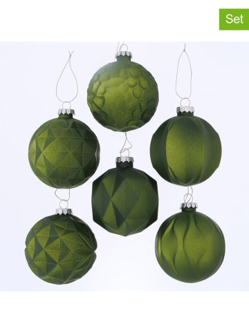 Boltze 6er-Set: Weihnachtskugeln "Raven" in Grün - Ø 8 cm