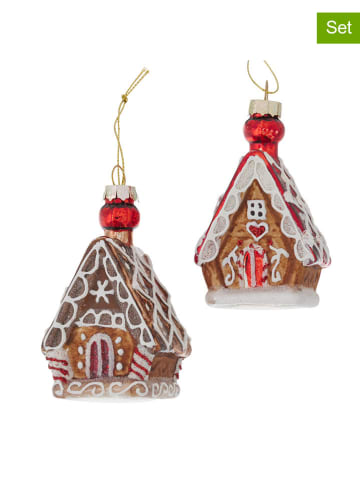 Boltze 2-delige set: decoratieve hangers "Gingerbread" lichtbruin/rood - (H)9 cm