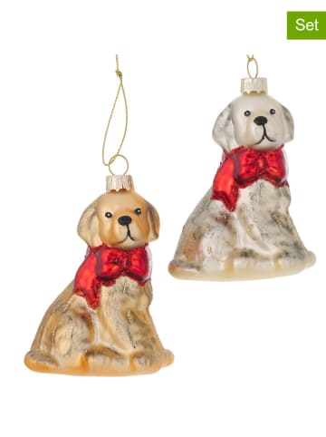 Boltze 2er-Set: Dekoanhänger "Golden" in Hellbraun/ Beige - (H)10 cm