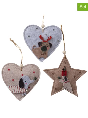 Boltze 3-delige set: decoratieve hangers "Barney" bruin/grijs - (H)12 cm