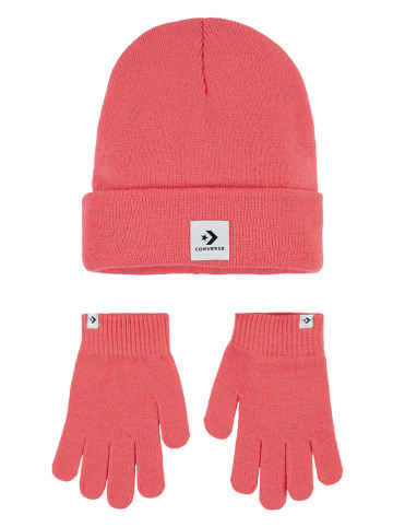 Converse 2-delige set: beanie & handschoenen "Cold Weather" koraalrood