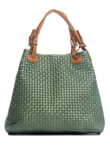 Lucca Baldi Leren shopper groen - (B)37 x (H)45 x (D)15 cm