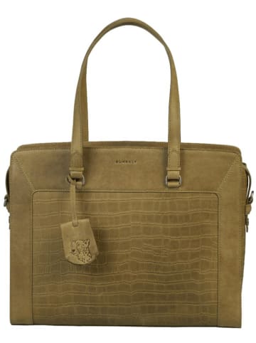 Burkely Leder-Schultertasche "Icon Ivy" in Khaki - (B)39,5 x (H)31 x (T)13 cm