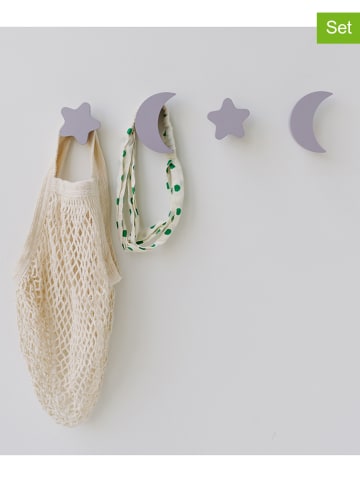 NOFRED 4er-Set: Wandhaken "Stars & Moons" in Lila