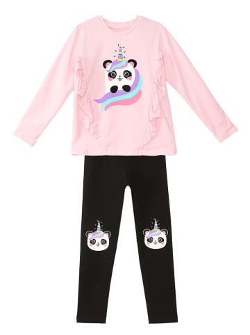 Denokids 2-delige outfit "Panda Unicorn" lichtroze/zwart