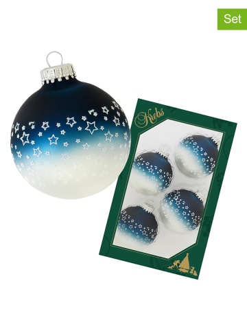 Krebs Glas Lauscha Kerstballen donkerblauw/zilverkleurig - 4 stuks