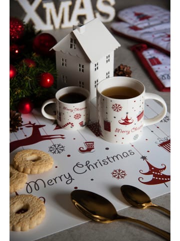 Trendy Kitchen by EXCÉLSA 4er-Set: Kaffeetassen "Merry Christmas" in Weiß/ Rot - 100 ml