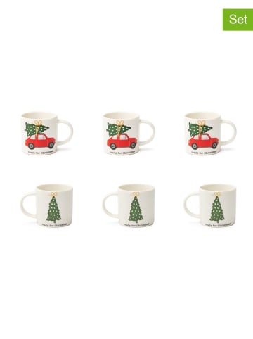 Trendy Kitchen by EXCÉLSA 6-delige set: koffiekoppen "Ready for Christmal" wit/groen/rood  - 100 ml