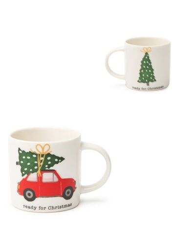 Trendy Kitchen by EXCÉLSA 6-delige set: koffiekoppen "Ready for Christmal" wit/groen/rood  - 100 ml