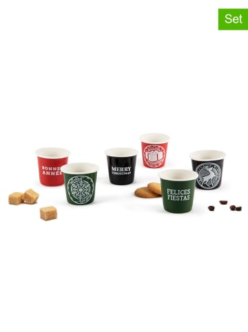 Trendy Kitchen by EXCÉLSA 6er-Set: Kaffeetassen "Christmas Stamp" in Bunt - 90 ml
