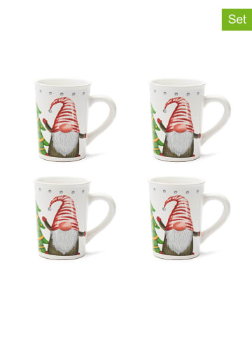 Trendy Kitchen by EXCÉLSA 4er-Set: Jumbotassen "Gnomo Friends" in Weiß/ Grün  - 380 ml