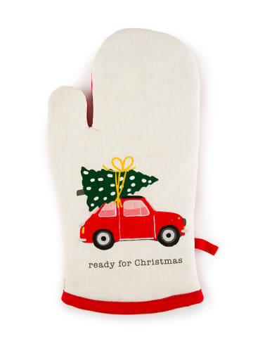 Trendy Kitchen by EXCÉLSA Ofenhandschuh "Ready for Christmas" in Creme/ Rot - (L)32 x (B)18 cm