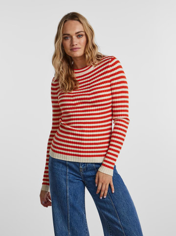 Pieces Sweter w kolorze beżowo-czerwonym