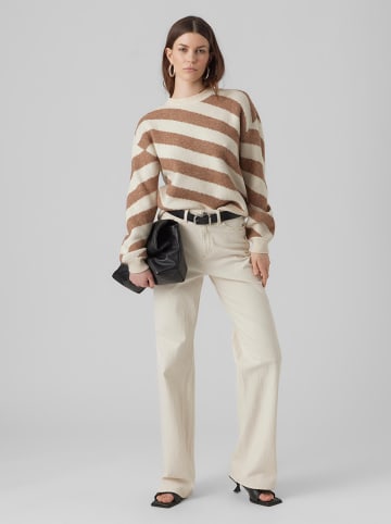 Vero Moda Sweter "Vmlara" w kolorze jasnobrązowo-białym