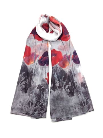 Made in Silk Jedwabny szal w kolorze szaro-czerwonym - 110 x 190 cm