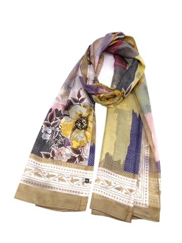 Made in Silk Jedwabna chusta w kolorze khaki ze wzorem - 110 x 190 cm