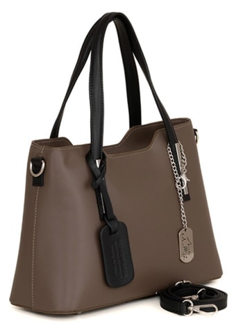 Anna Morellini Leder-Henkeltasche "Dalila" in Taupe - (B)28 x (H)22 x (T)8 cm
