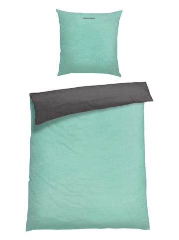 Schiesser Fijnbiber beddengoedset turquoise/grijs