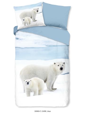 Good Morning Flanellen beddengoedset "Care" lichtblauw/wit