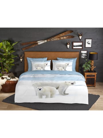 Good Morning Flanellen beddengoedset "Care" lichtblauw/wit