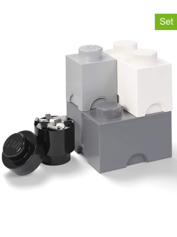 LEGO 4tlg. Set: Aufbewahrungsboxen "Brick" in Schwarz/Grau/Weiß