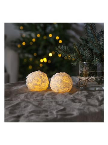 STAR Trading 2er-Set: LED-Kugelkerze "Snowball" in Weiß - Ø 8 cm
