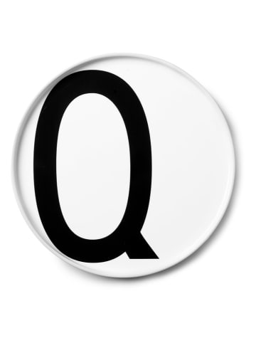 Design Letters Talerz "Q" w kolorze biało-czarnym - Ø 21,5 cm