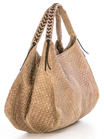 Lucca Baldi Skórzany shopper bag "Pitigliano" w kolorze beżowym - 41 x 34 x 30 cm