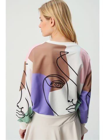 Trend Alacati Bluza w kolorze kremowo-fioletowo-karmelowym