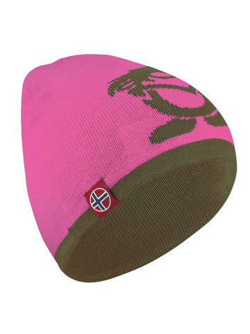 Trollkids Dwustronna czapka beanie "Troll" w kolorze oliwkowo-różowym
