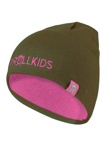 Trollkids Dwustronna czapka beanie "Troll" w kolorze oliwkowo-różowym