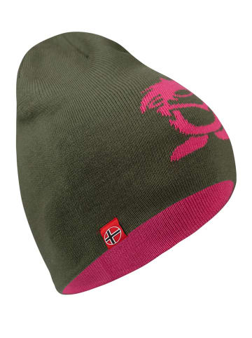 Trollkids Dwustronna czapka beanie "Troll" w kolorze oliwkowo-różowym