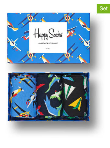 Happy Socks 3tlg. Geschenkset in Schwarz/ Hellblau/ Bunt